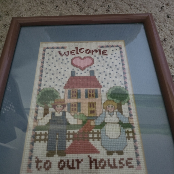 Vintage cross stitch, welcome to our home framed picture - Picture 4 of 6